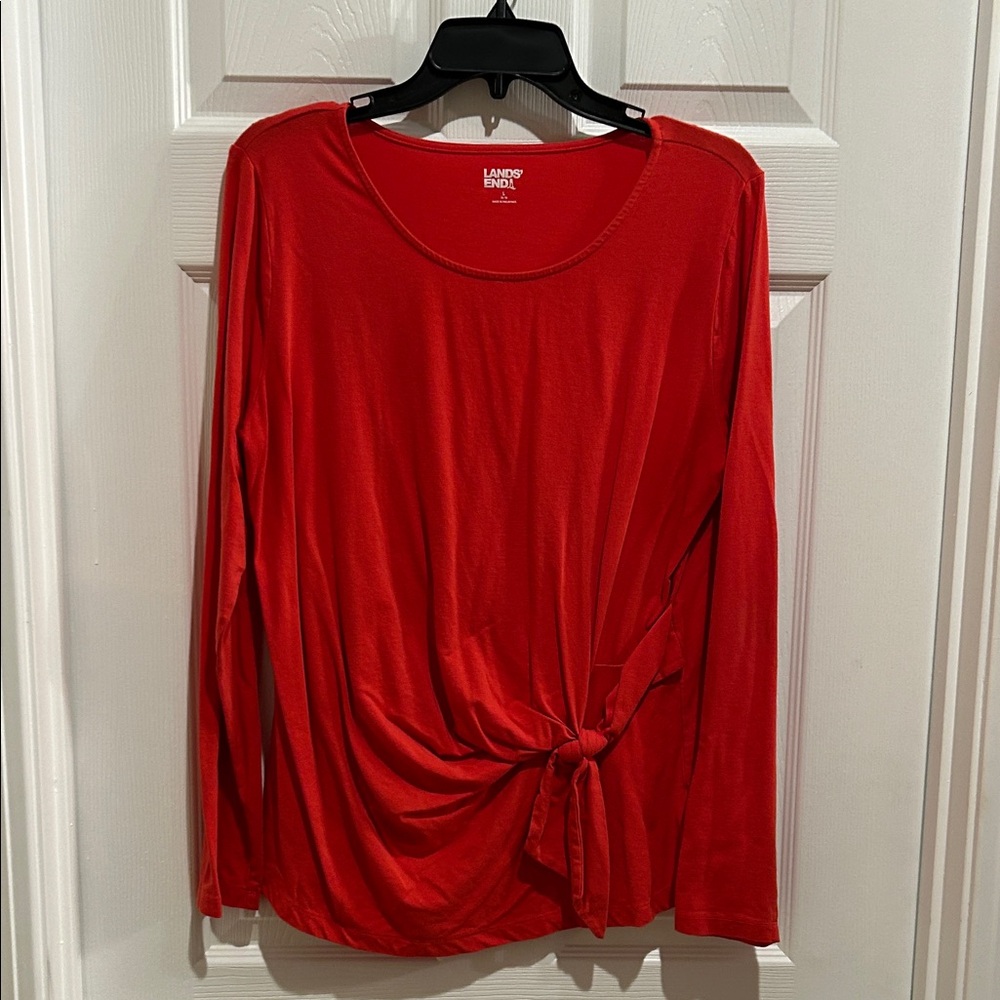 Lands' End Women's Scarlet Long Sleeve Tee with Tie Detail